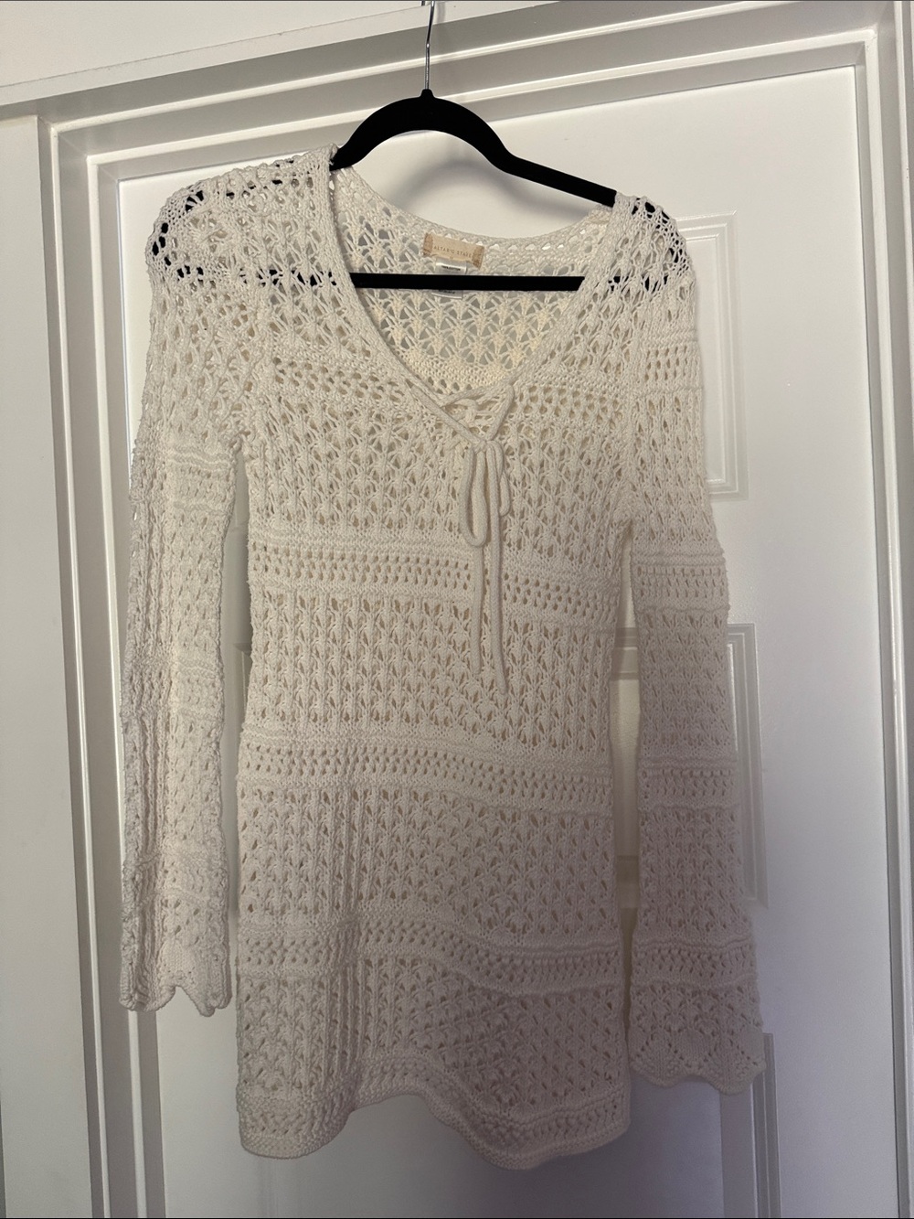 Altar'd State Cream Crochet Tie-Front Long Sleeve Dress